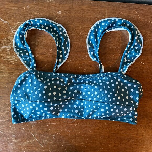 SUMMERSALT The Ruffle Oasis Bikini Top | 6 | teal/white polka dot | like new! - Picture 2 of 7